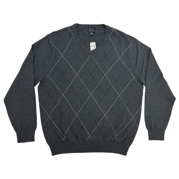 Jos A Bank Executive Collection Sweater Men's XL Gray Argyle Pullover V-Neck NEW